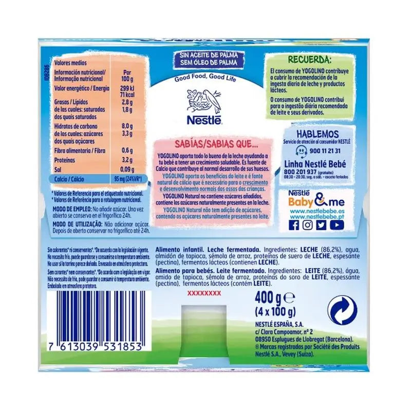 Nestlé Yogolino Naturale, 4X100 g