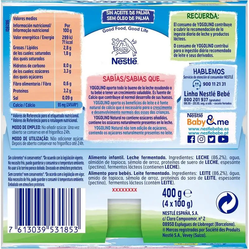 Nestlé Yogolino Naturale Senza Zucchero, 4X100 g