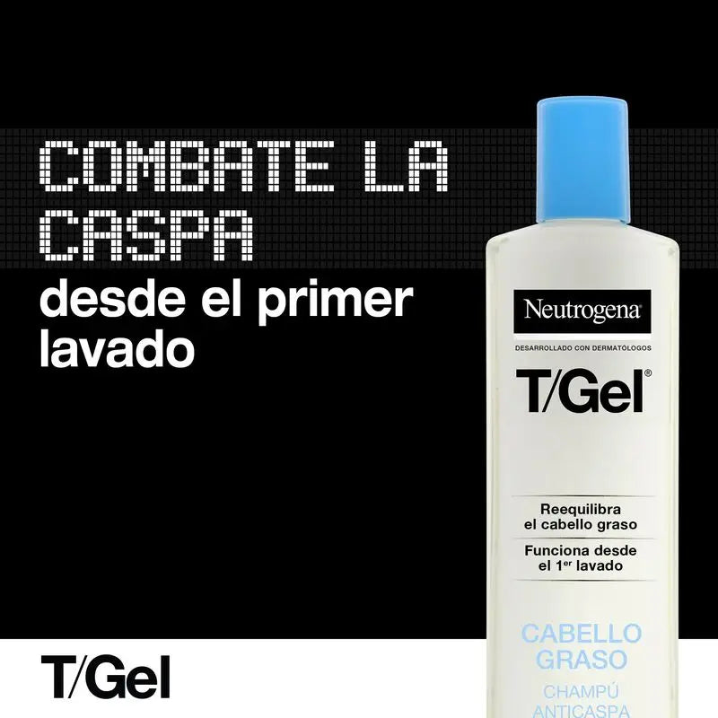 Neutrogena T/Gel Shampoo antiforfora per capelli grassi, confezione da 2 x 250 ml