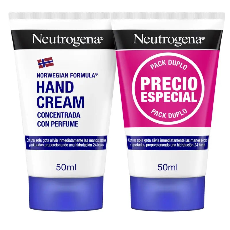 Neutrogena Crema mani riparatrice concentrata con profumo, 2 X 50 ml