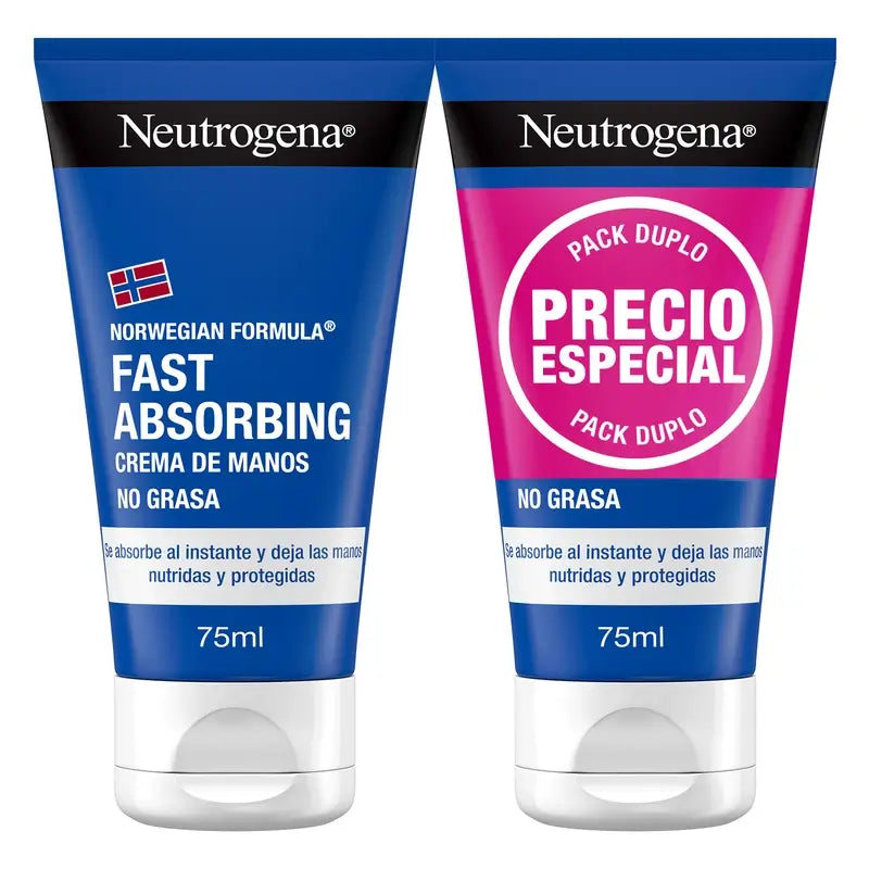 Neutrogena Crema mani riparatrice ad assorbimento rapido, confezione da 2 x 75 ml