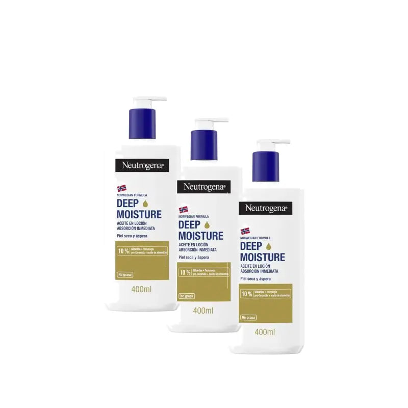 Neutrogena Crema idratante per il corpo all'olio di mandorle, confezione da 3 x 400 ml