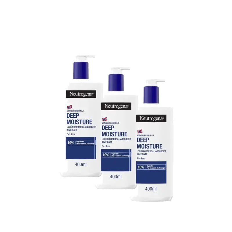 Neutrogena Crema idratante per il corpo per pelle secca, confezione da 3 x 400 ml