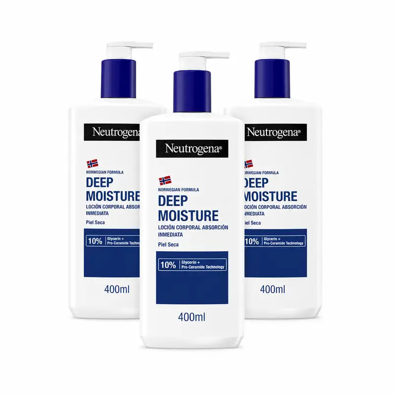 Neutrogena Crema idratante per il corpo per pelle secca, confezione da 3 x 400 ml