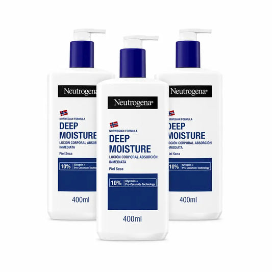 Neutrogena Crema idratante per il corpo per pelle secca, confezione da 3 x 400 ml