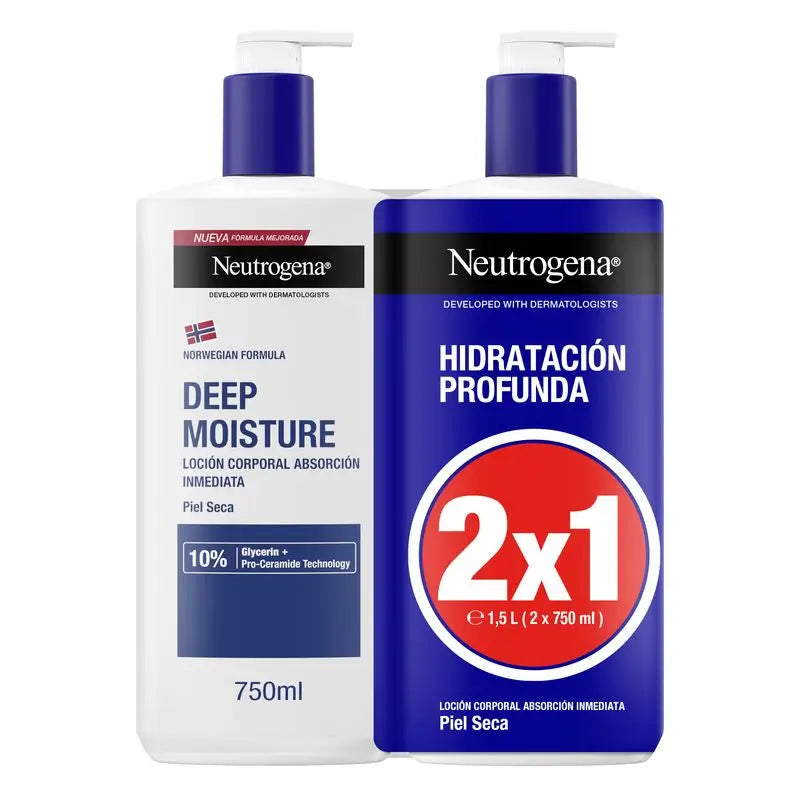 Neutrogena Crema idratante per il corpo per pelli secche, 2x750 ml