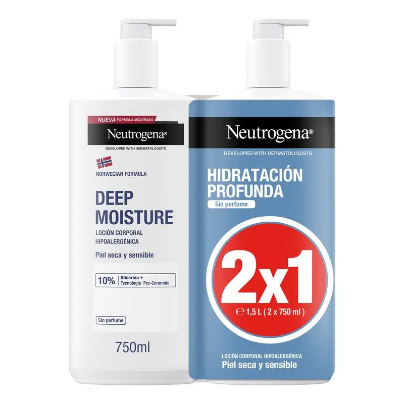 Neutrogena Crema corpo ipoallergenica non profumata, 2x750ml