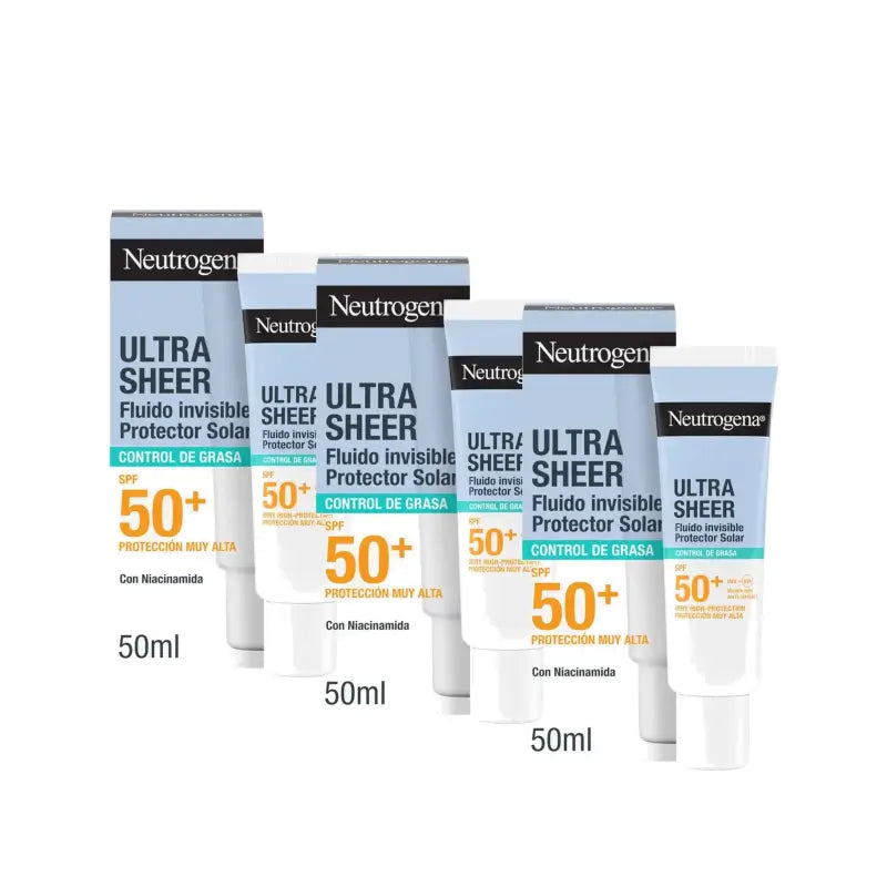 Neutrogena Ultra Sheer Fluido Invisibile Oil Control SPF 50+, confezione da 3 x 50 ml