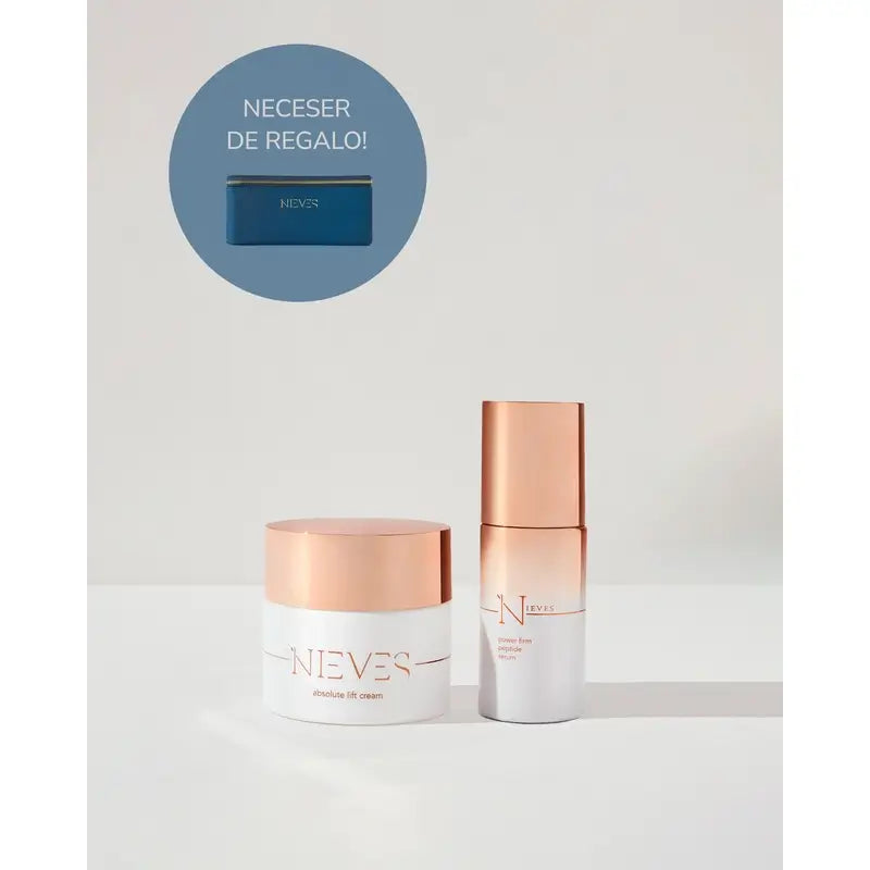 Confezione Nieves By Nieves Álvarez Siero rassodante Power Firm Peptide, 30 Ml + Crema viso rassodante Lift Cream, 50 Ml + Borsa da toilette