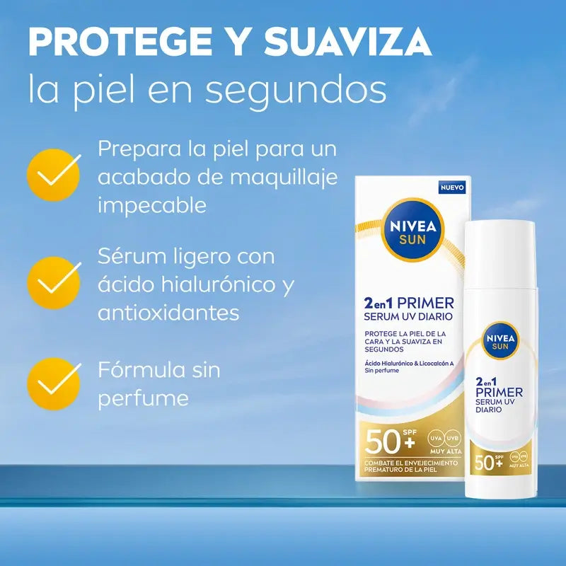 Nivea Sun 2In1 Primer Siero Quotidiano Uv Protezione Viso Spf50+ 30Ml