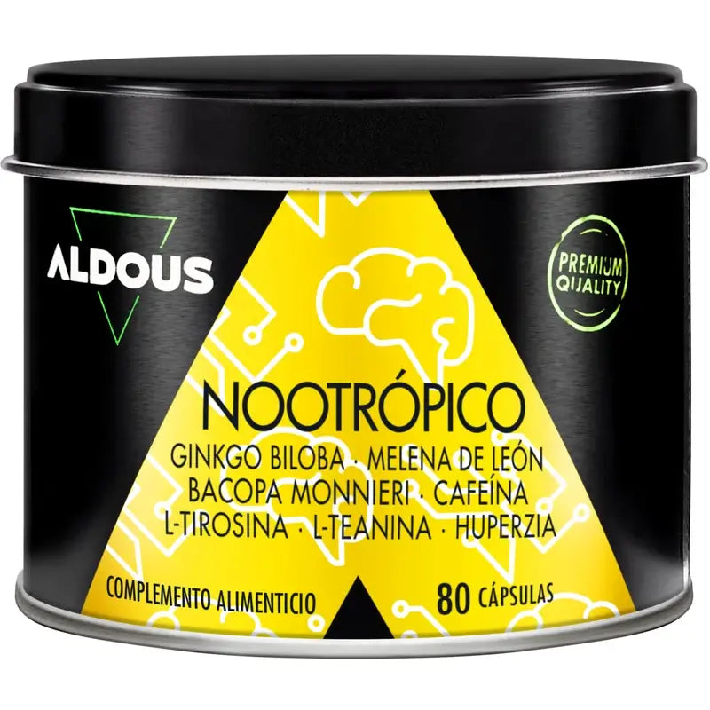 Nootropo di Aldous Labs con Ginkgo Biloba, Criniera di Leone, Caffeina, Bacopa, Tirosina, Teanina, Teanina e Huperzina A
