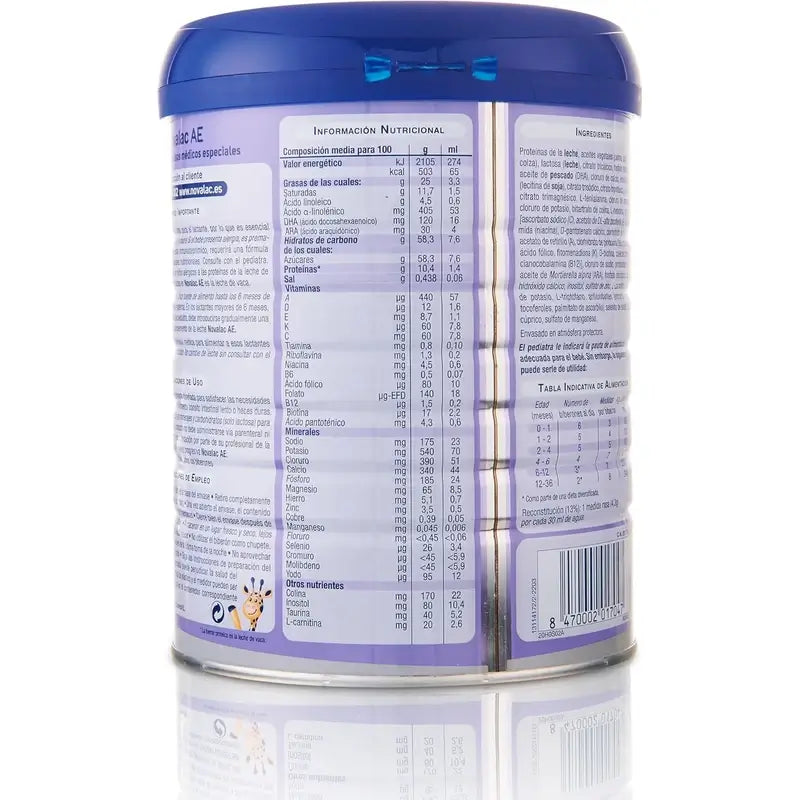 Novalac Ae Latte per lattanti 0-36 mesi, Anti costipazione, 800 g