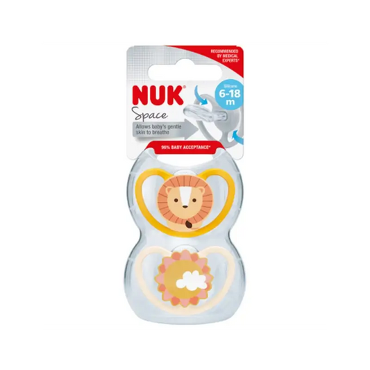 Ciuccio Nuk Space Leon/Sun T2 6-18M Silicone , 2 unità