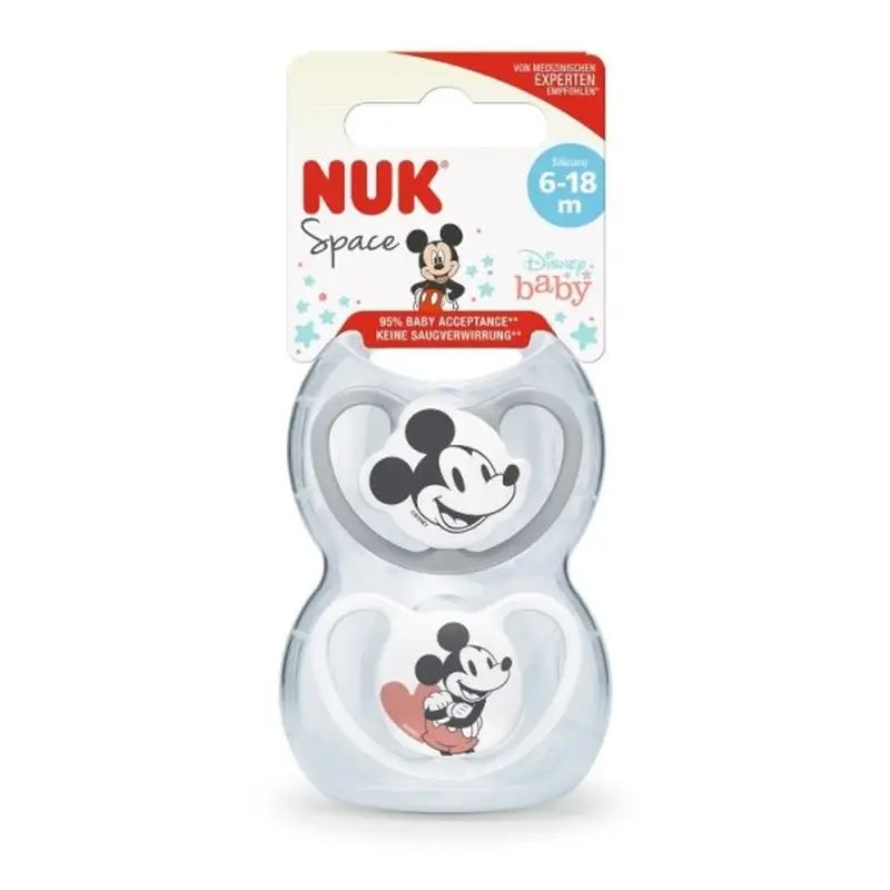 Nuk Ciuccio Spazio Topolino Grigio T2 6-18M Silicone , 2 unità