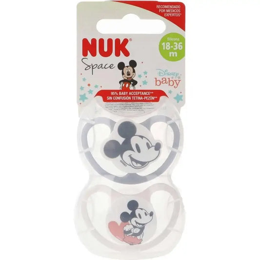 Nuk Ciuccio Spazio Topolino Grigio T3 18-36M Silicone , 2 unità