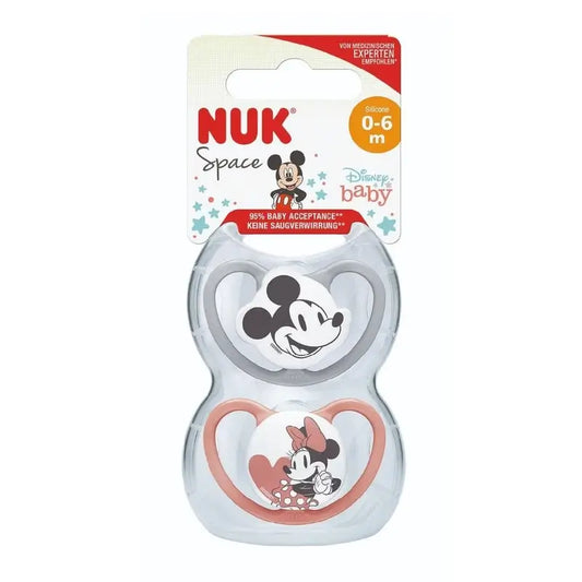 Ciuccio Nuk Space Mickey Mouse Rosso T1 0-6M Silicone , 2 unità