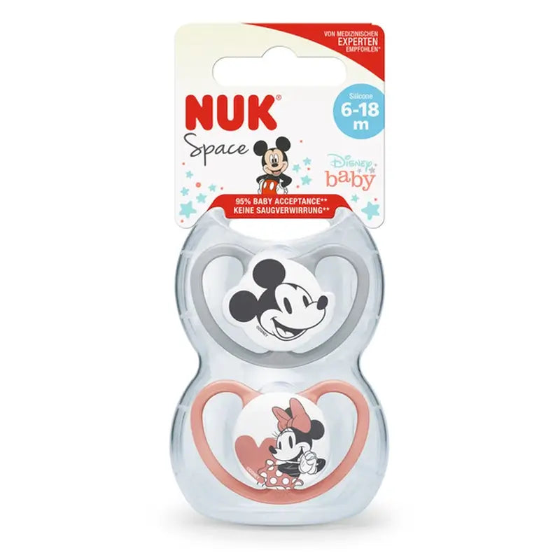 Ciuccio Nuk Space Mickey Mouse Rosso T2 6-18M Silicone , 2 unità