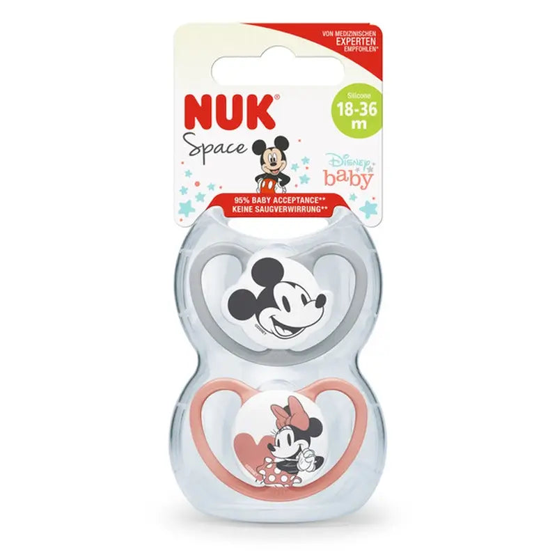 Ciuccio Nuk Space Mickey Mouse Rosso T3 18-36M Silicone , 2 unità