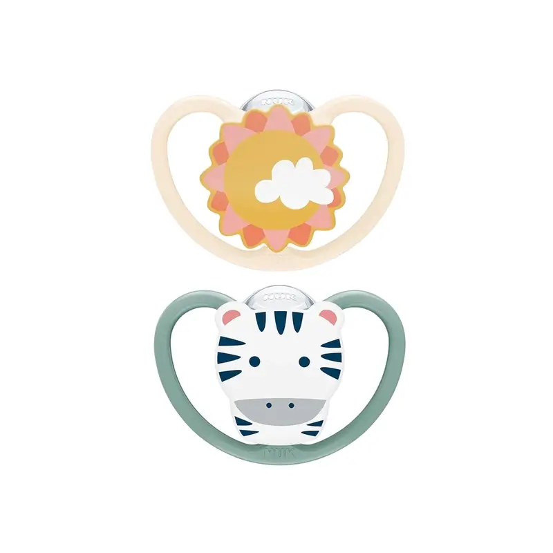 Ciuccio Nuk Space Zebra/Sun T2 6-18M Silicone , 2 unità
