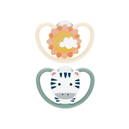 Ciuccio Nuk Space Zebra/Sun T2 6-18M Silicone , 2 unità