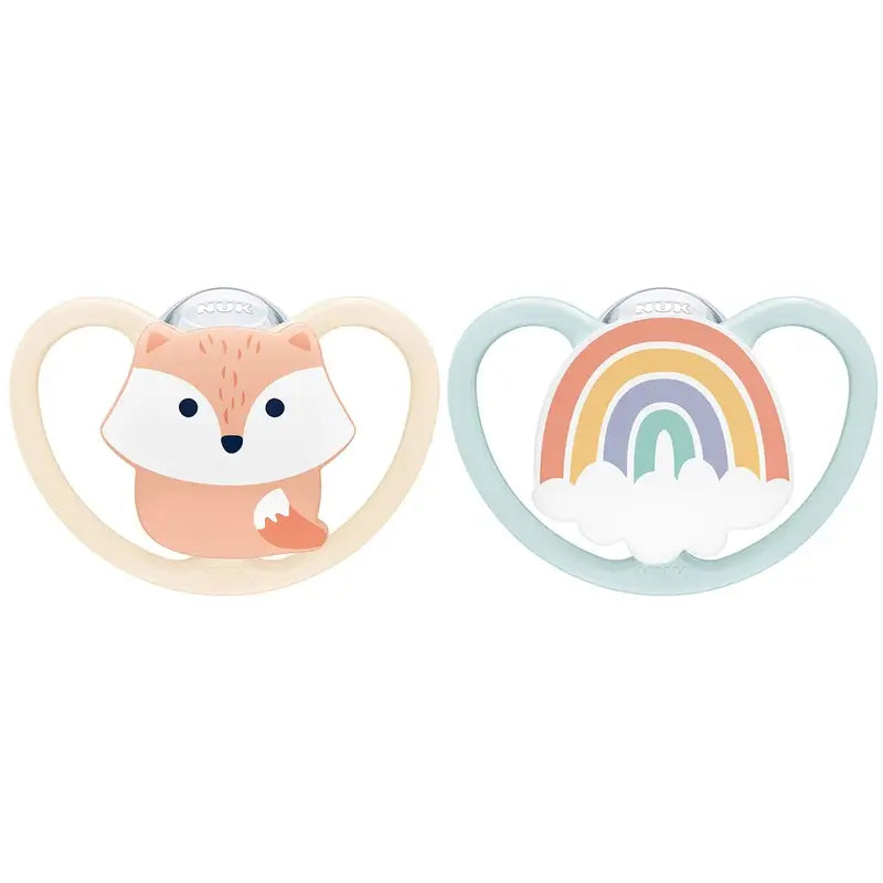 Ciuccio Nuk Space Fox/Rainbow T1 0-6M Silicone , 2 unità