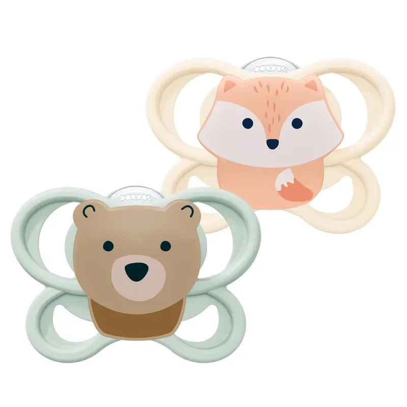 Ciuccio NUK Perfect Match Air in silicone T0 0-2 mesi Volpe/Orso, 2 pezzi