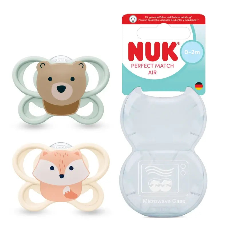 Ciuccio NUK Perfect Match Air in silicone T0 0-2 mesi Volpe/Orso, 2 pezzi