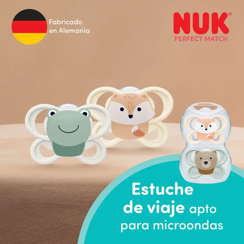 Ciuccio NUK Perfect Match Air in silicone T0 0-2 mesi Volpe/Orso, 2 pezzi
