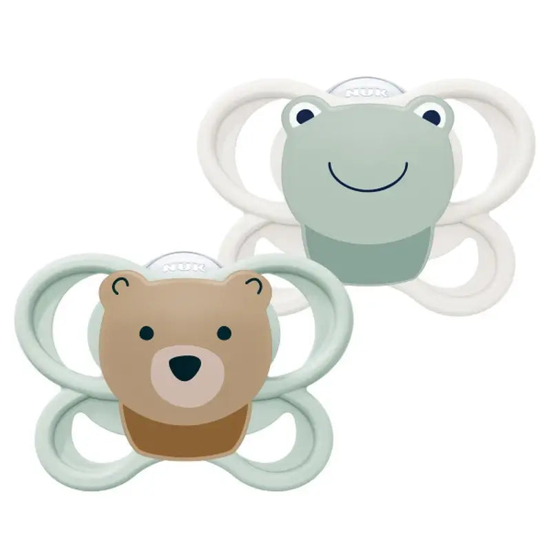 NUK Perfect Match Air Ciuccio in silicone T1 0-6 mesi Orso/Rana, 2 pezzi