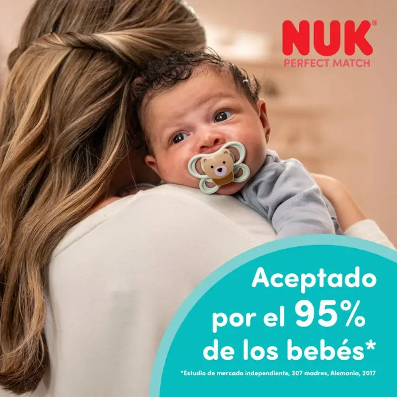 NUK Perfect Match Air Ciuccio in silicone T1 0-6 mesi Orso/Rana, 2 pezzi