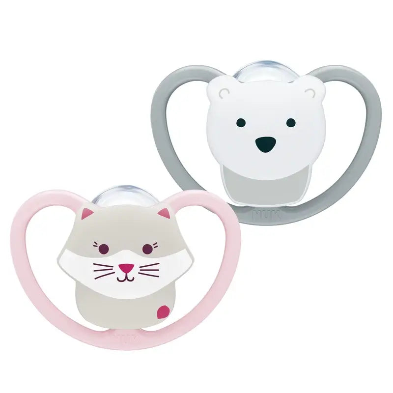 NUK Perfect Match Air Ciuccio in silicone T3 18-36 mesi Gatto/Orso polare, 2 pezzi