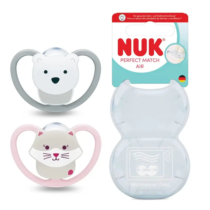 NUK Perfect Match Air Ciuccio in silicone T3 18-36 mesi Gatto/Orso polare, 2 pezzi