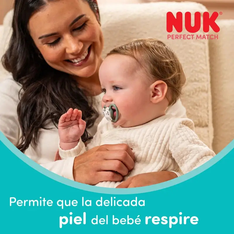 NUK Perfect Match Air Ciuccio in silicone T2 6-18 mesi Zebra/Leone, 2 pezzi