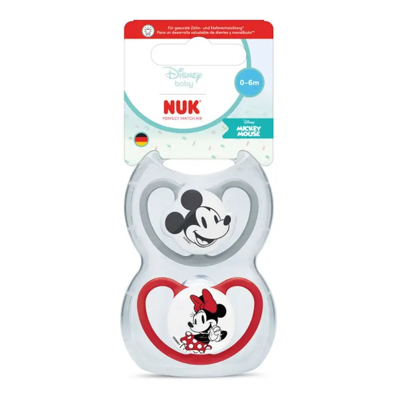 Ciuccio NUK Perfect Match Air in silicone T1 0-6 mesi Mickey Mouse rosso/grigio, 2 pezzi