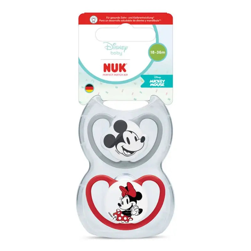 NUK Perfect Match Air Ciuccio in silicone T3 18-36 mesi Topolino Rosso/Grigio, 2 pezzi