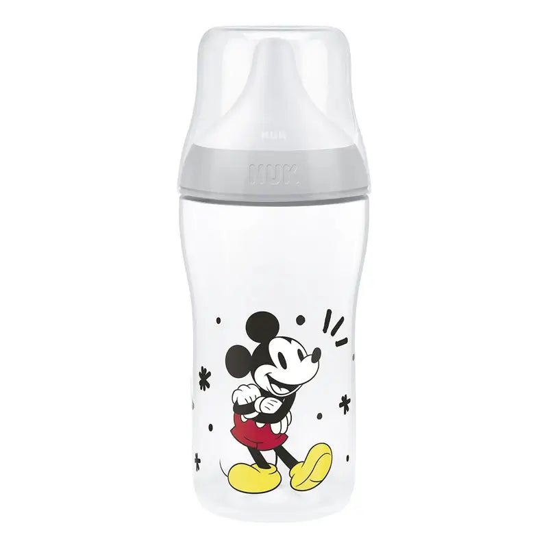 NUK Perfect Match Biberon da 260 ml, tettarella M (3 mesi+), Mickey Mouse, grigio
