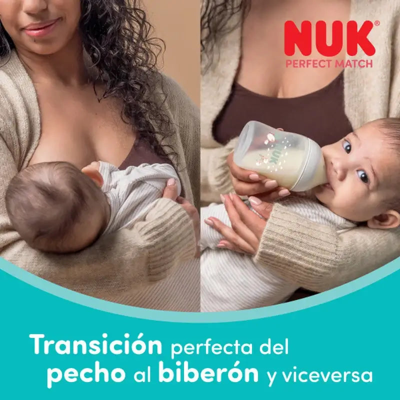 NUK Perfect Match Biberon in vetro da 120 ml, tettarella S 0m+, arcobaleno