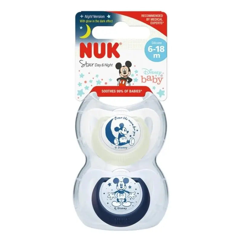 Nuk Star Giorno e Notte Topolino T2 6-18M Silicone , 2 pezzi