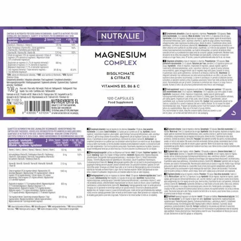 Complesso di magnesio Nutralie con bisglicinato e citrato , 120 capsule