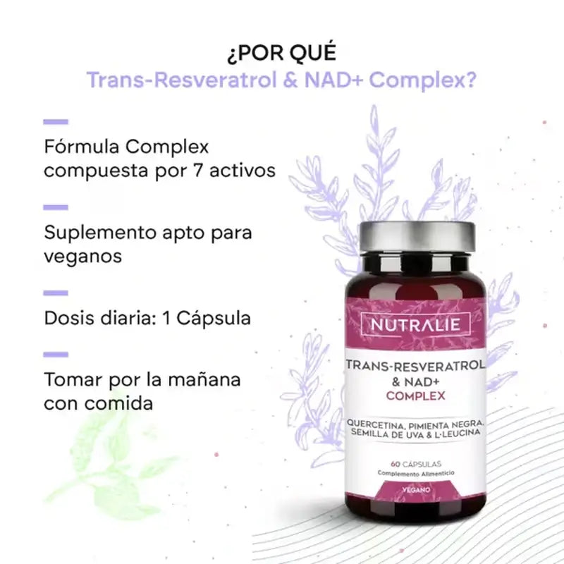 Nutralie Trans Resveratrol & Nad+ Complex con quercetina + piperina, 60 capsule