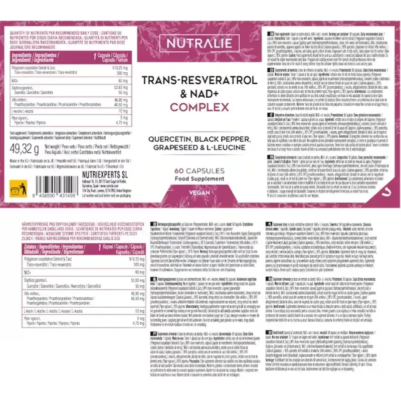 Nutralie Trans Resveratrol & Nad+ Complex con quercetina + piperina, 60 capsule