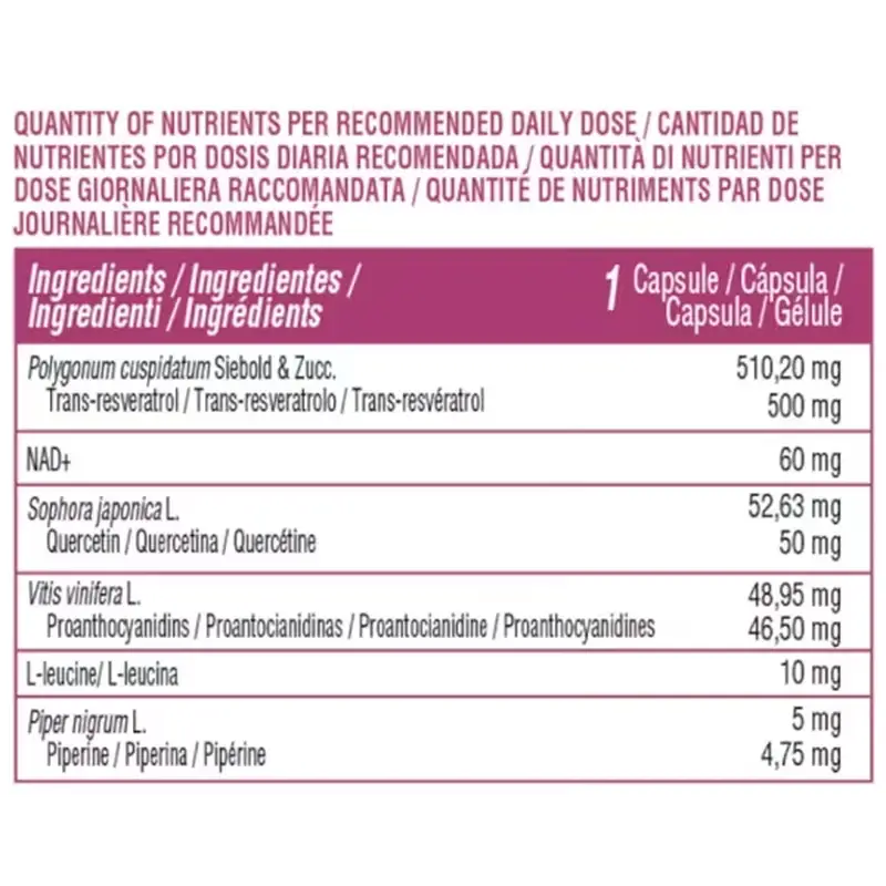 Nutralie Trans Resveratrol & Nad+ Complex con quercetina + piperina, 60 capsule