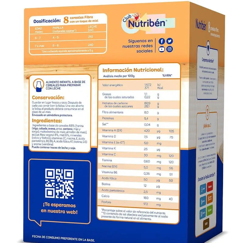 Nutriben Papilla 8 Cereali Miele Fibra 600 g
