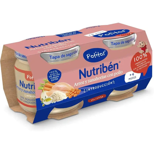 Nutribén Potito De Introducción - Riso e carote con pollo, 2 x 120 g