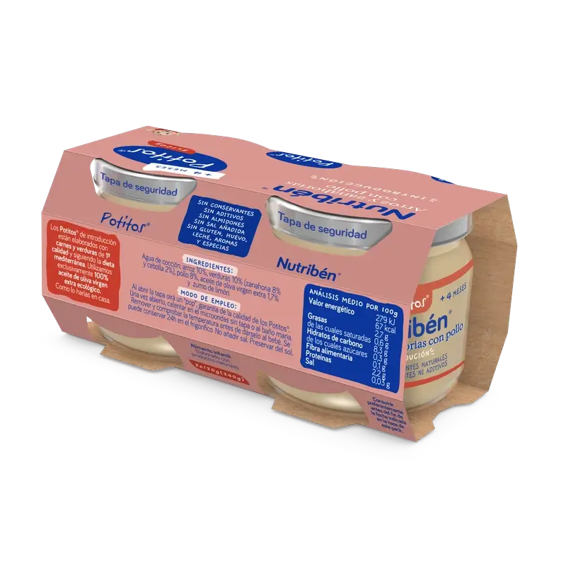 Nutribén Potito De Introducción - Riso e carote con pollo, 2 x 120 g