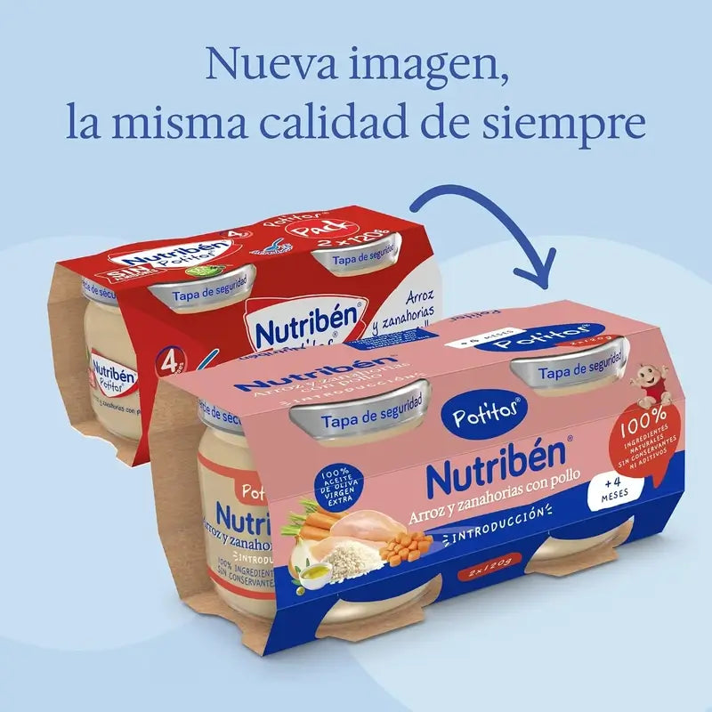 Nutribén Potito De Introducción - Riso e carote con pollo, 2 x 120 g