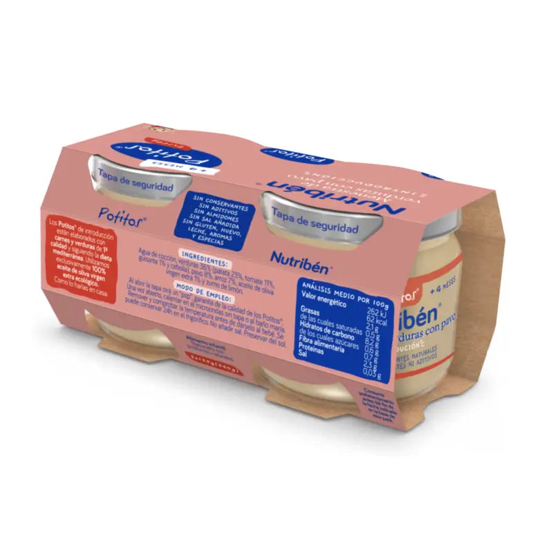 Nutriben Baby Food Zuppa di verdure con tacchino, 2 x 120 grammi