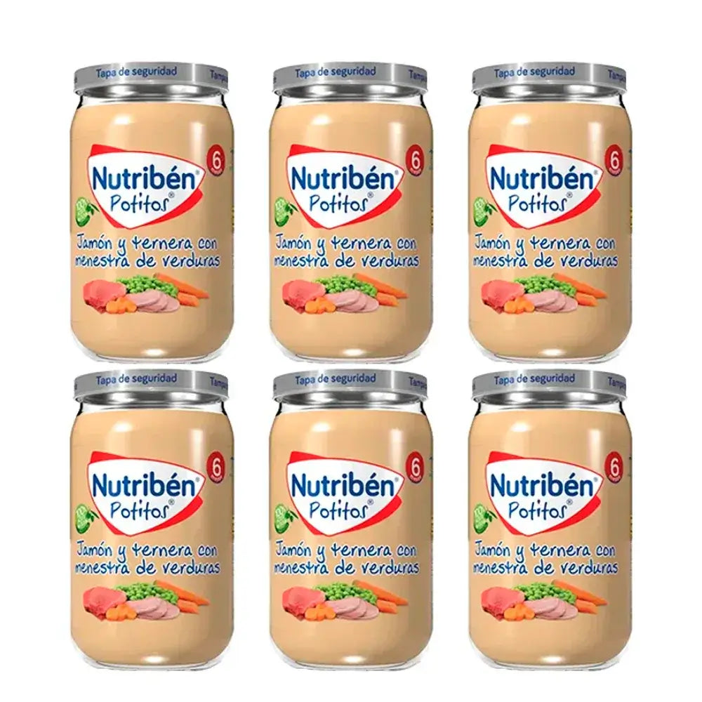 Nutriben Potito Prosciutto e manzo con stufato di verdure , 6 x 235 grammi