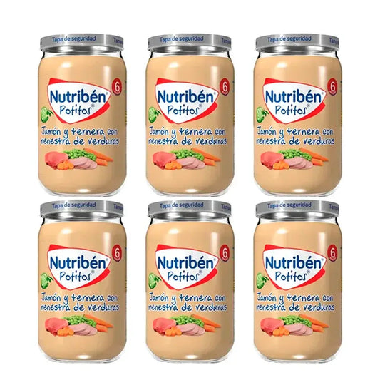 Nutriben Potito Prosciutto e manzo con stufato di verdure , 6 x 235 grammi