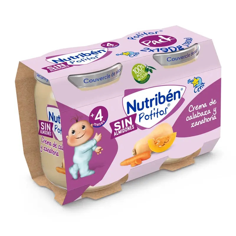 Nutriben Crema di Zucca e Carote, Dai 4 Mesi, 2 Unità X 190 Gr